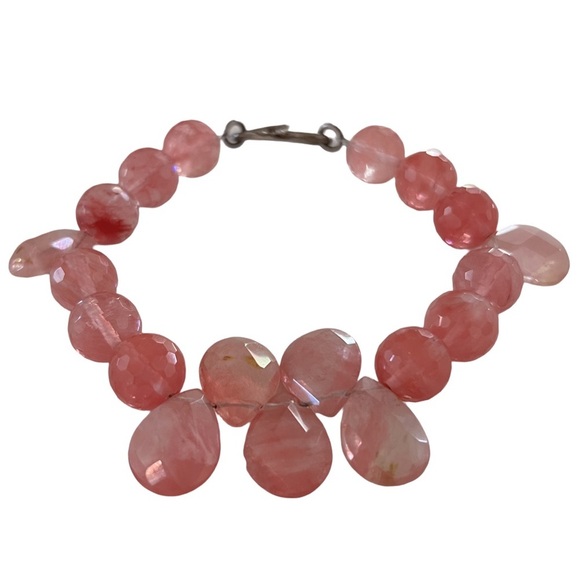 Elegant Light Pink Beaded Stone Jewels Infinity Accent Bracelet - Picture 2 of 5